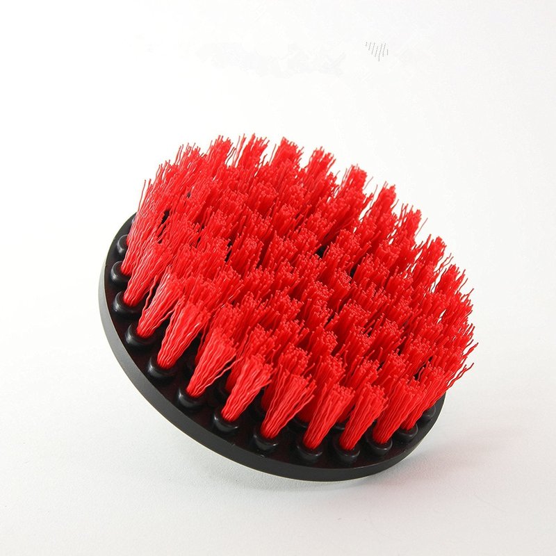 DUOSHIDA Drill Brush Heavy Duty 2PCS – Clean Tile & Grout 5X faster – Spin Away Rust, Soap Scum, Mineral Deposit, Hard Water Stain – 5″ Diameter Stiff Red Nylon Bristle with Metal Shaft Attachment