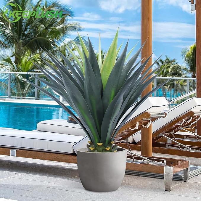 3ft Artificial Agave Plant, 38 Inch Tall Faux Agave Plants in Black Pot, Fake Floor Plant Outdoor Indoor for Front Porch Patio Home Office Door Step Hotel Desert Style Decor 2PCS