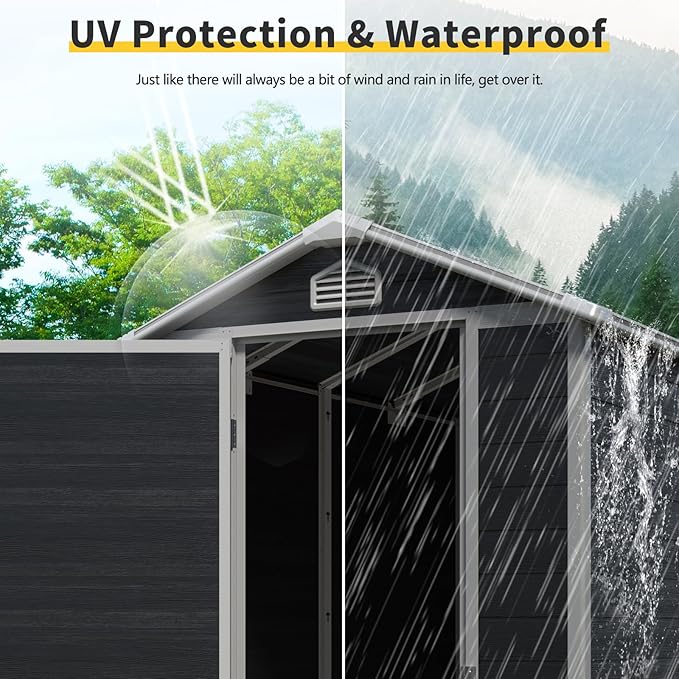 6x4 FT Outdoor Storage Resin Shed with Floor, Waterproof Plastic Garden Tool Shed with Windows, Vents & Lockable Door and Sloped Roof, Easy to Assemble Bike Shed for Patio, Backyard, Lawn, Black