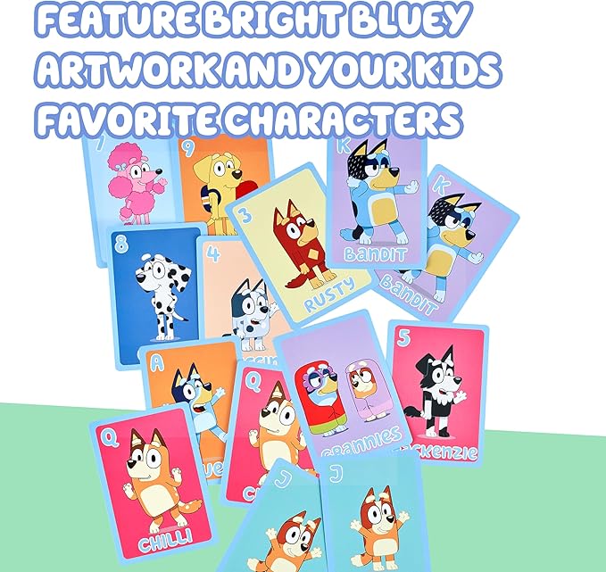Bluey 5-in-1 Card Game Set, Jumbo-Sized 53-Deck Toddler Game, Multi-Color Interactive Play Card Games for Kids of Ages 3+