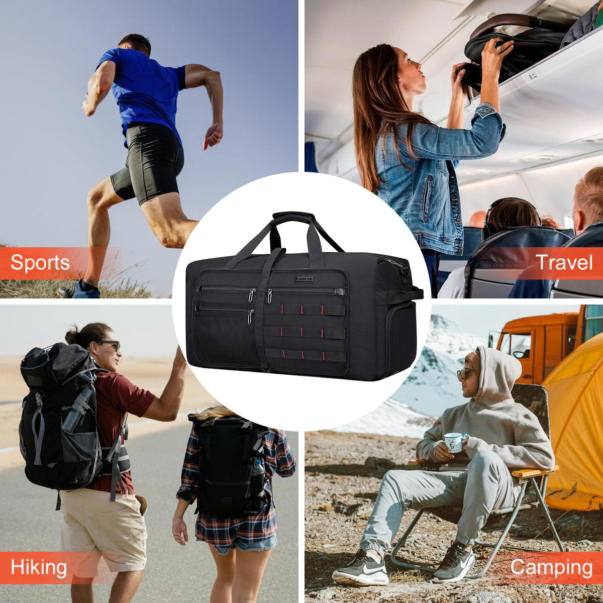 WITZMAN Foldable Duffle Bag for Men Large 65L Travel with Shoe Compartment