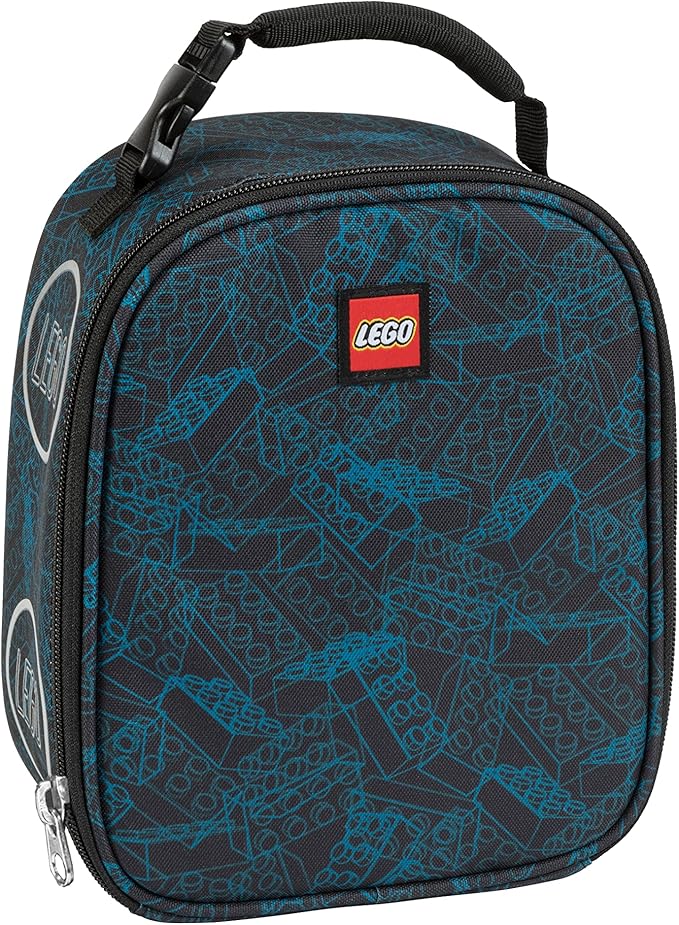 LEGO Kids Classic Heritage Lunch Bag, Blue Print, Polyester, Unisex, 9"H x 7.5"W x 4"D