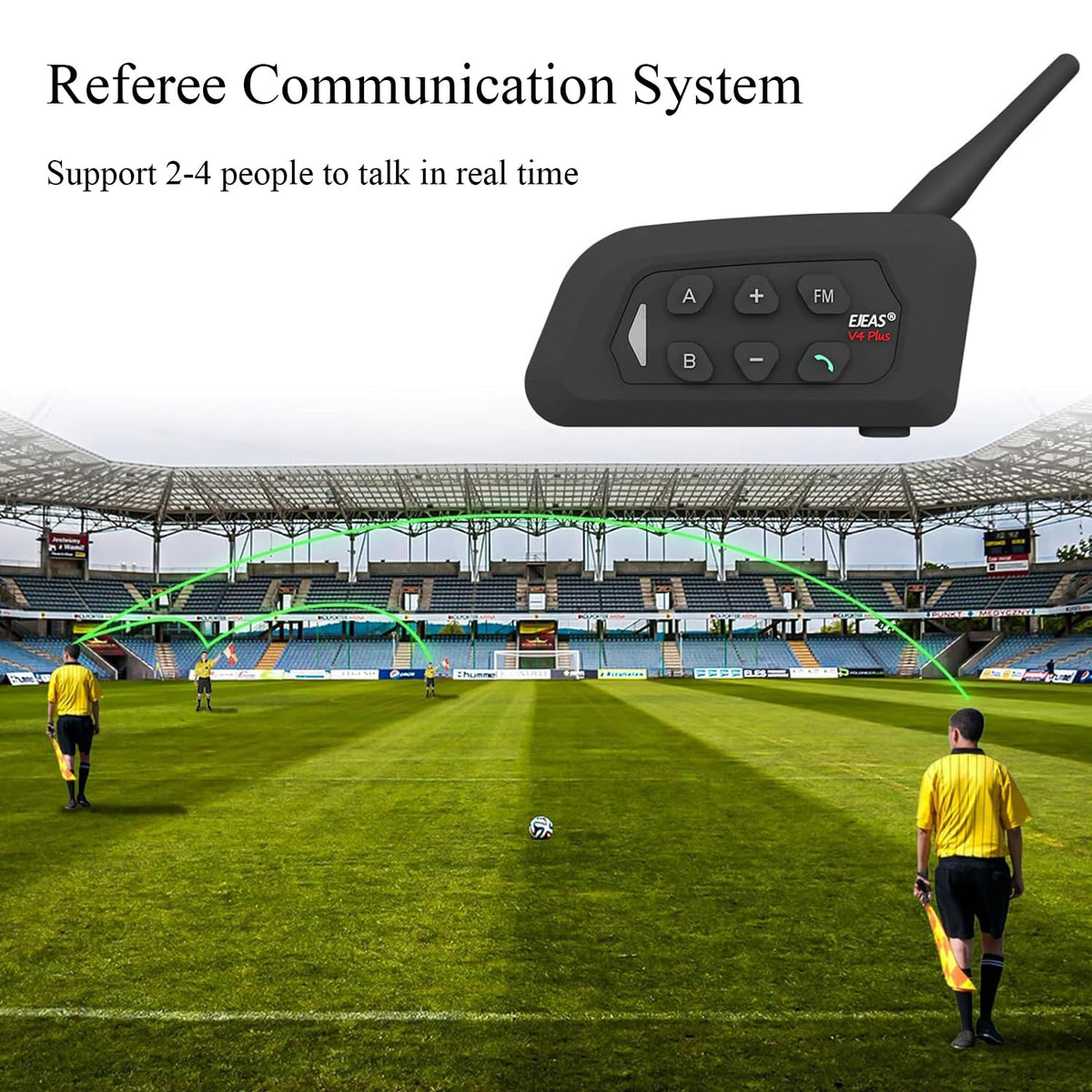 MIMIRACLE Referee Headset, Type C Left Ear Referee Communication System with Headset Earphone, Simple Pairing Bluetooth Intercom for Football Soccer Handball -4 Pack