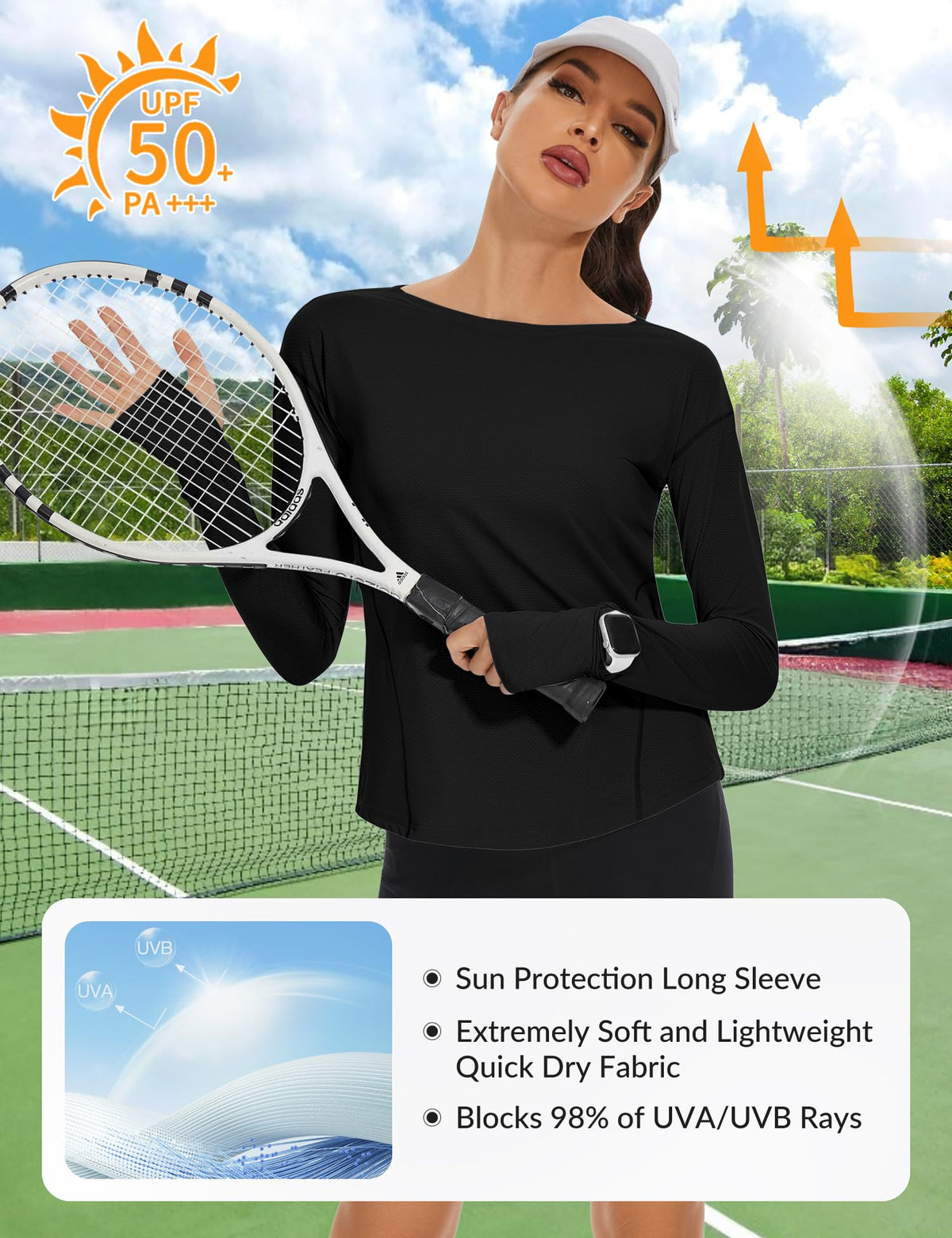 Loovoo Women's Long Sleeve Running Shirts Workout Tops UPF 50+ Sun Shirt Quick Dry Athletic T-Shirts with Watching Window