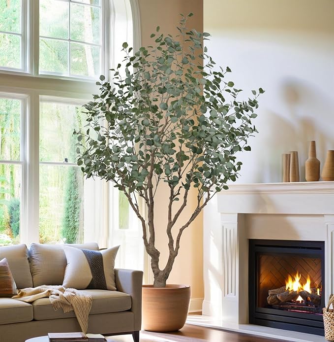 Artificial Eucalyptus Tree 7.5ft Tall Faux Plant with Large Trunks and Realistic Leaves,Fake Floor Potted Artificial Plants for Home Living Room Office Decor Indoor (7.5Feet,1Pack)