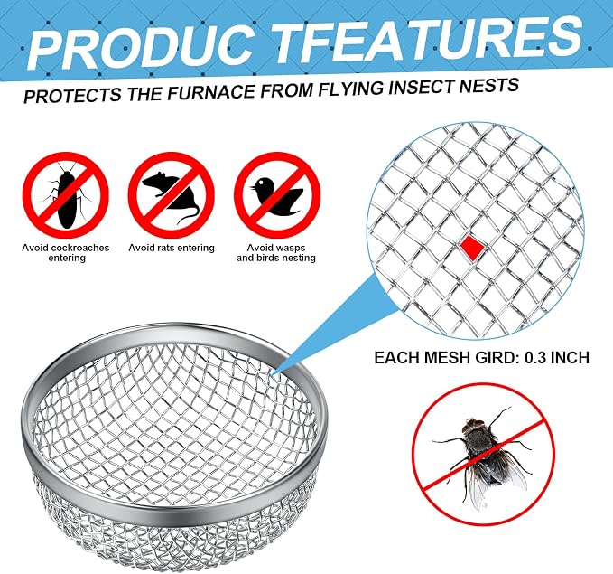 TOODOO 4 Pack RV Furnace Vent Cover, RV Flying Insect Screen