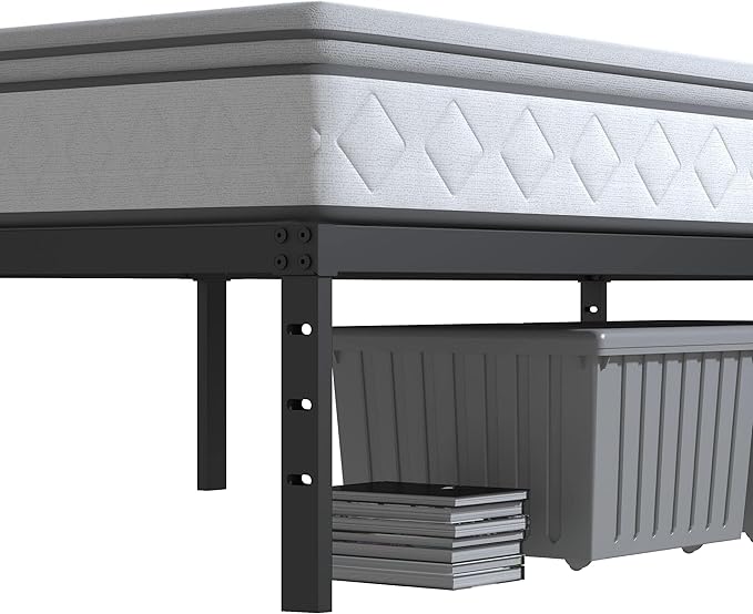 12 Inch Bed Frame Queen Size No Box Spring Needed, Heavy Duty Queen Platform Metal Bed Frame Support Up to 3000 lbs, Easy Assembly, Noise Free, Black