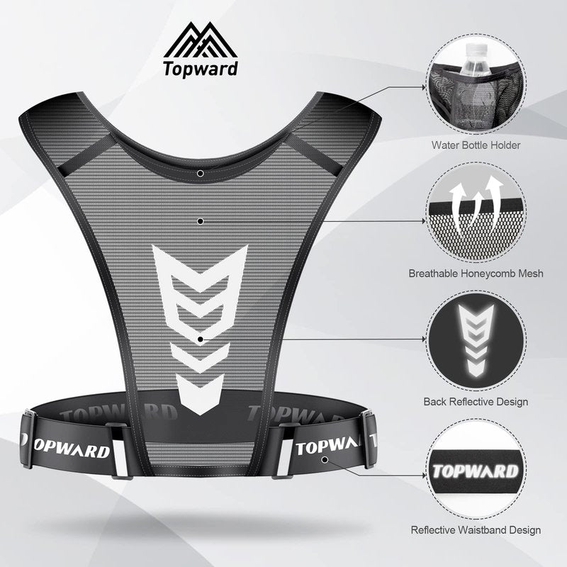 Topward Running Vest Phone Holder for Men Women, Waterproof Cell Phone & Key Pouch, Reflective Hydration Vest Train Free Workout Gear - Lightweight, Breathable Mesh Pockets - Adjustable Waistband