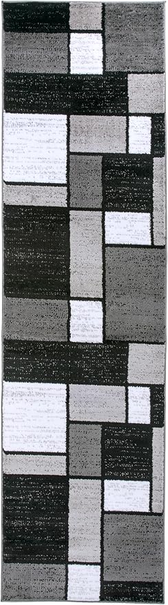 Rugshop Contemporary Modern Boxes Runner Rug 2' x 10' Gray