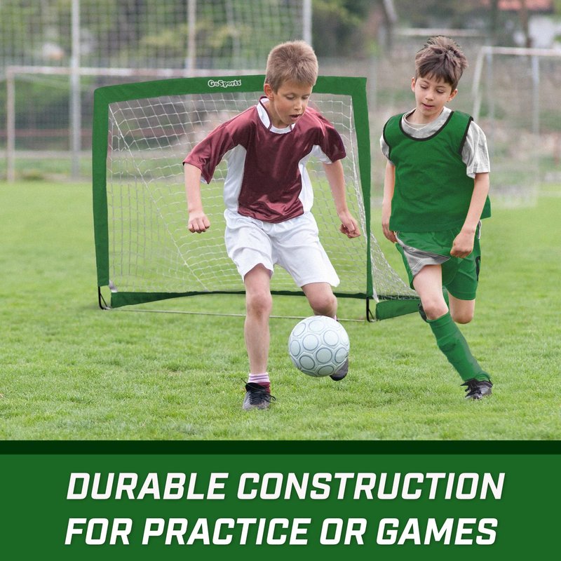 GoSports Team Tone 4 ft x 3 ft Portable Soccer Goal for Kids - Pop Up Net for Backyard - Dark Green