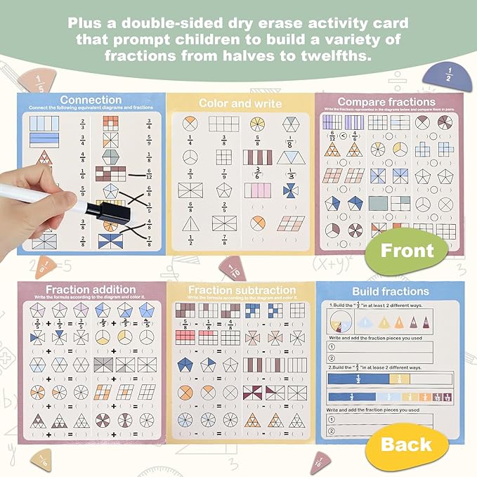 Magnetic Fraction Demonstration Book, Magnetic Fraction Tiles & Fraction Circles Set, Math Manipulatives for Elementary School, Montessori Fraction Manipulatives Learning Tools for Kids