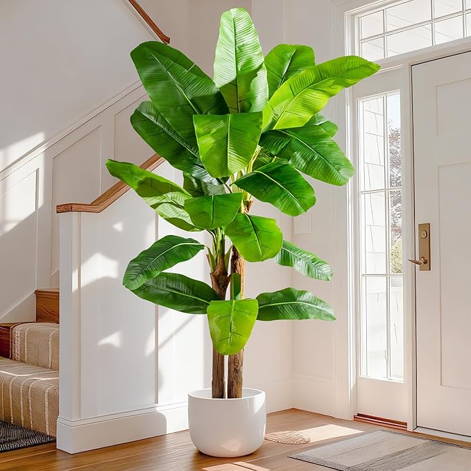 Tall Artificial Banana Tree Big Faux Tropical Bananas Trees Indoor Outdoor Realistic Floor Plant Large Fake Plants for House Home Living Room Office Front Porch Decor Outside Patio para decoracion