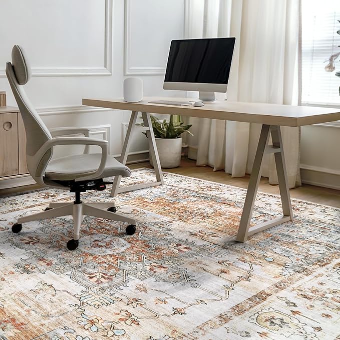 Area Rugs for Living Room 10x14 - Extra Large Machine Washable Vintage Oriental Soft Rug, Low Pile Thin Carpet with Non Slip Backing for Bedroom, Dorm, Dining Room, Indoor House, Office
