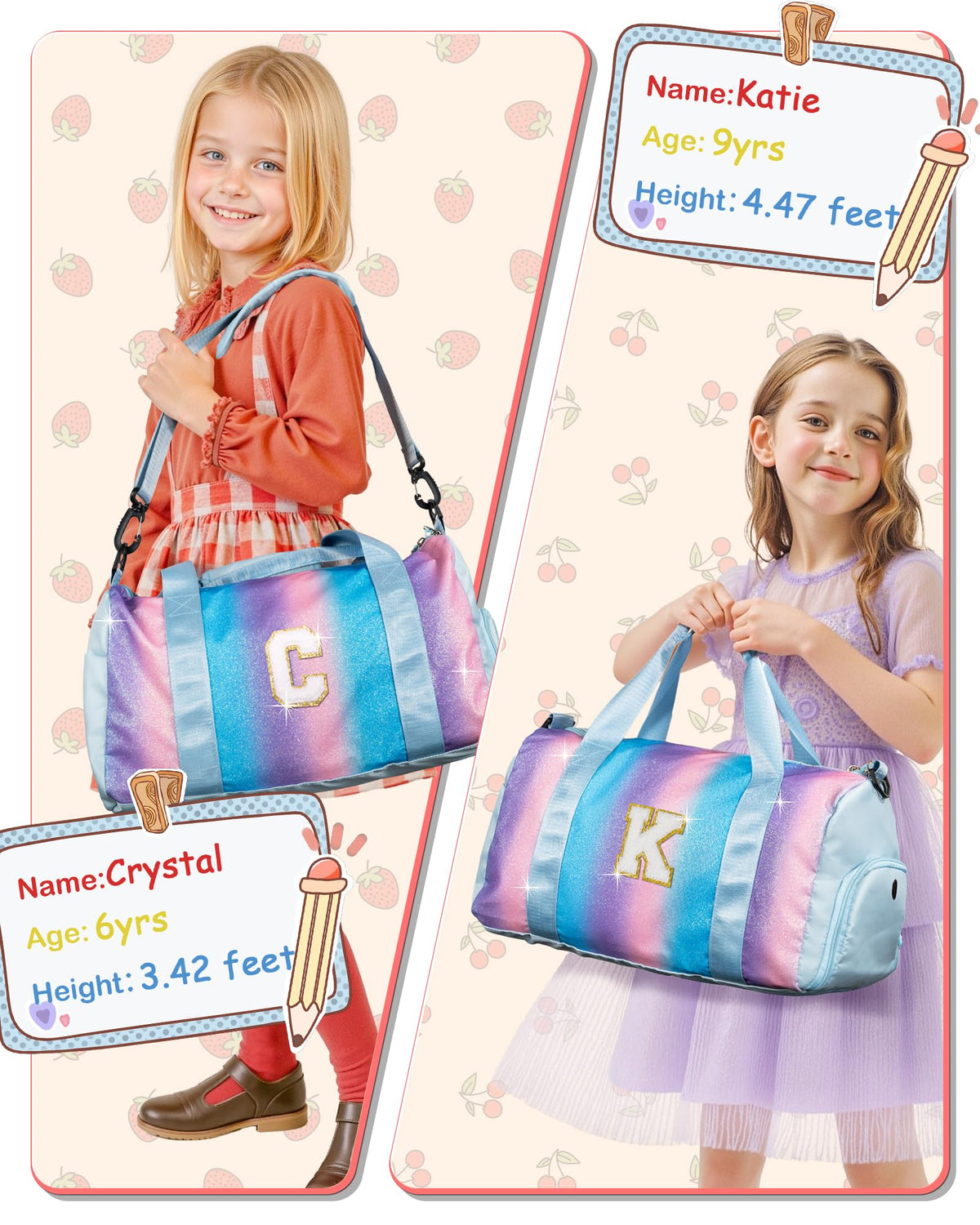 Vogewood Girls Day Gifts for Kids-Girl Gym Bag with Shoe Compartment, Kid Personalized Weekender Overnight Bags, Initial Travel Tote with Makeup Pouch, Valentines Day Gift (Letter P)