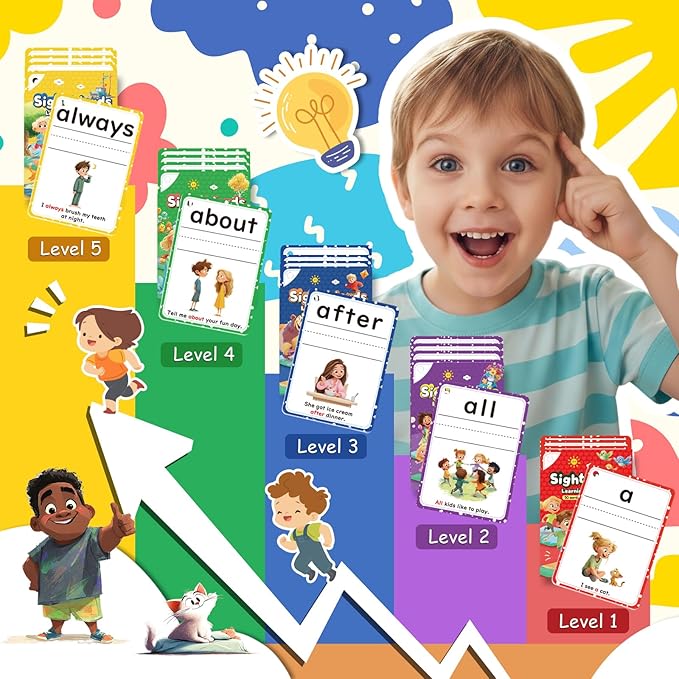 Sight Words Flash Cards Kindergarten, Flash Cards for Kids Ages 4-8, 250 Dolch Sight Word Writing Reading Spelling Games for Kindergarten Reading Books and Homeschool