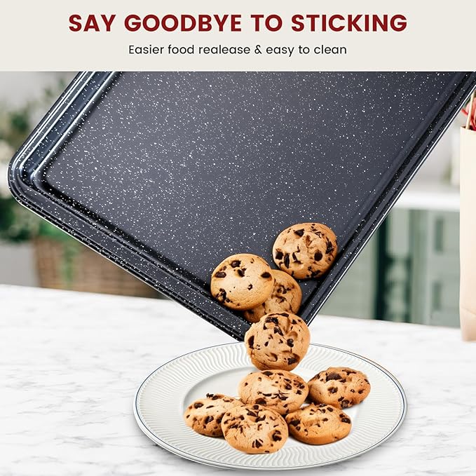 Terlulu 10-Piece Baking Pans Set, Bakeware Sets Nonstick, Baking Set for Oven Cooking, Stackable Carbon Steel Set Include Cookie Sheets, Muffin Pan, Cake Pan, Pizza Pan, Loaf Pan, Roasting Pan, Black