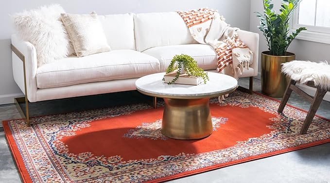 Unique Loom Reza Collection Traditional Persian Style Area Rug, 7 x 10 ft, Terracotta/Ivory