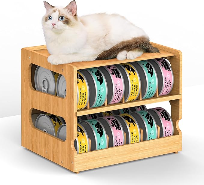 Stackable Bamboo Cat Food Can Organizer, Cat Canned Food Organizer Storage
