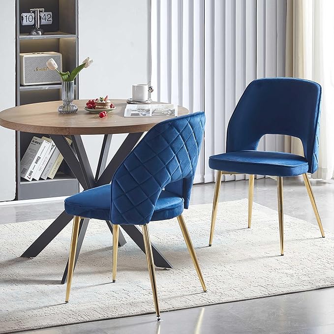 NORDICANA 5-Piece Dining Table Set for 4 - Space Saving 37-Inch Round Table and Chairs, 4 Seaters Dining Set with Upholstered Dining Chairs (Navy Blue)