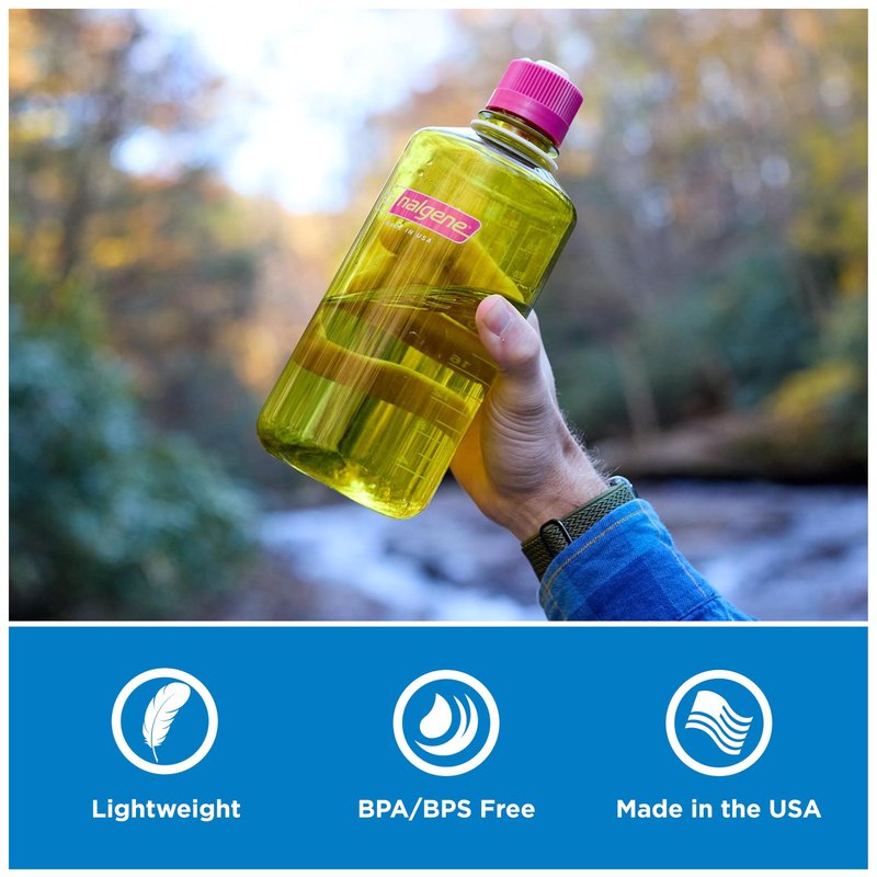 Nalgene 32 oz Narrow Mouth Water Bottle | BPA-Free, Durable & Leak Proof, Lightweight for Hiking & Gym – Thrill & Motion, Endive w/Fuschia Purple