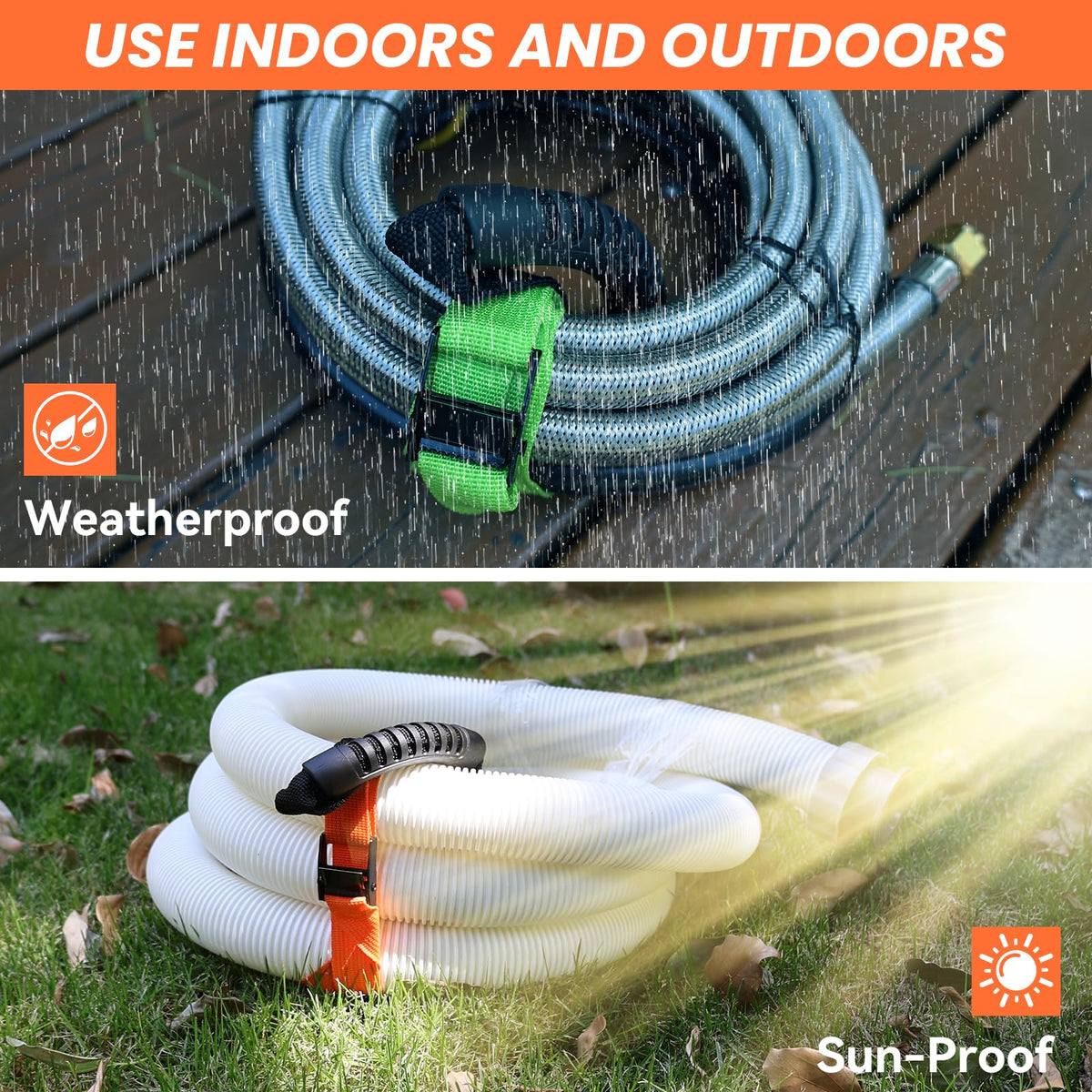 Heavy Duty Storage Straps with Handle and Easy Adjustable Steel Black Lock Slider Buckles,Extension Cord Strap for Cords Pool Hoses Ropes and Garden Hose (3 Pack)