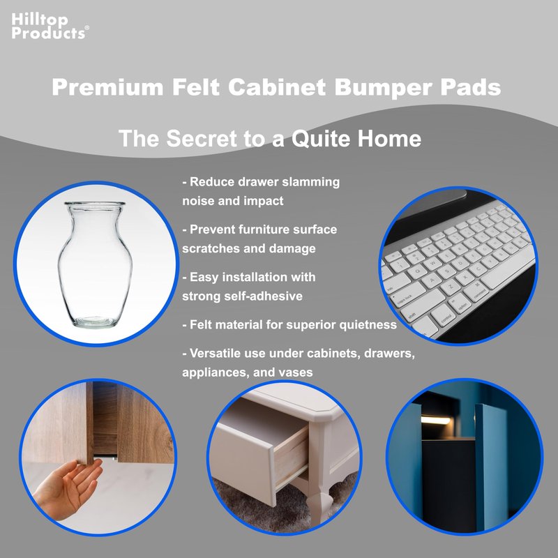 120 Pack Small 3/8" Felt Cabinet Bumpers, Door Felt Pads for Cabinet Doors & Drawers, Furniture Surface Protectors (Black)