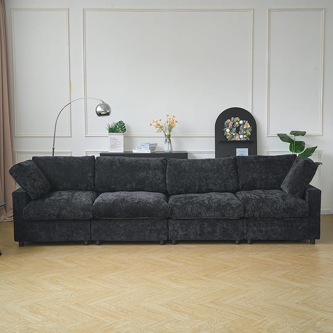JACH 134" Sectional Couches for Living Room, 4-Seater Convertible Modular Sofa, Cloud Sectional Couch, Sofa Covers Washable, Minimalist Modern Couch for Living Room, Apartment, Black