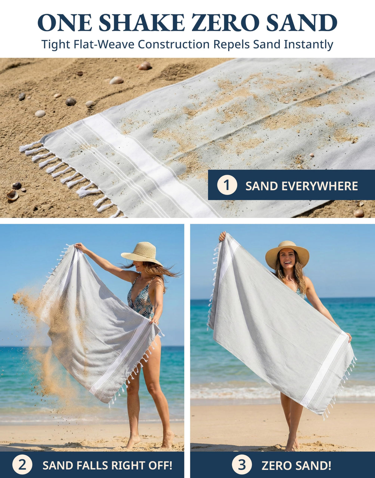 LANE LINEN Extra Large Beach Towels 2 Pack – Oversized 39"x71", Pre-Washed, Quick Dry, Sand-Free & Absorbent Pool Towels, Stylish & Lightweight for Women – Grey