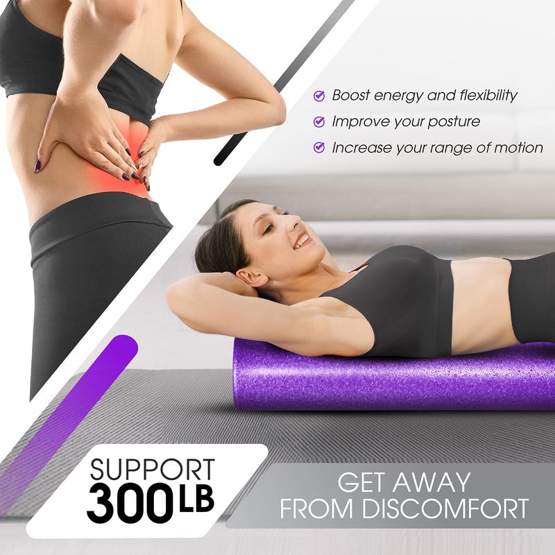 Yes4All High-Density EPP Round Back Roller Foam, Exercise Foam Roller for Yoga, & Pilates, Multiple Sizes and Colours, Purple - 18 inches
