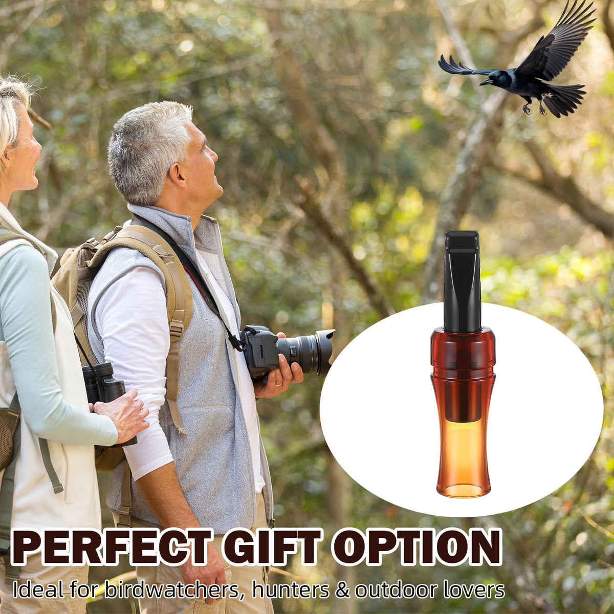 Silipull 1 Pcs Crow Caller Decoy to Attract Crows Portable Crow Bird Whistle with Realistic Sound Imitation Bird Entrapping Whistle Outdoor Hunting Ideal Gift for Newcomers Nature Enthusiasts (Brown)