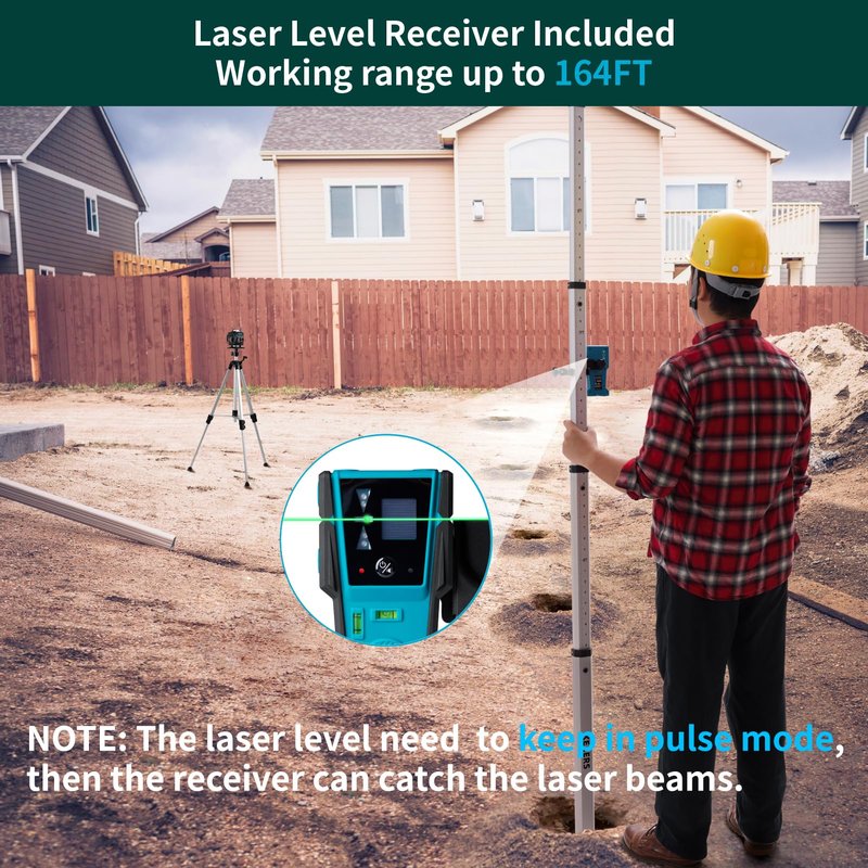 KEZERS Laser Level Set with Receiver,4 x360 Self Leveling Laser Level with Tripod and Grade Rod for Construction,Home Renovation,Hanging Pictures,2 Batteries,Remote Control,Touch Screen