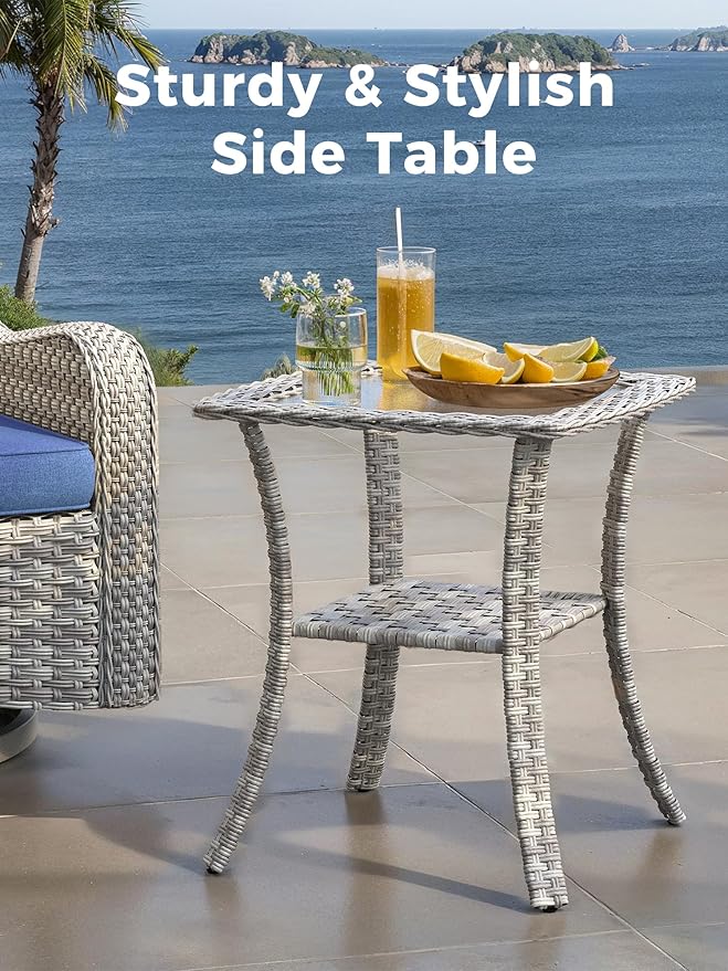 15 Piece Outdoor Wicker Rattan Sectional Sofa Set with Swivel Chairs, 12-Seats Patio with 4" Thickened Cushions & Coffee Table, All-Weather PE Rattan for Garden, Backyard, Porch, Blue