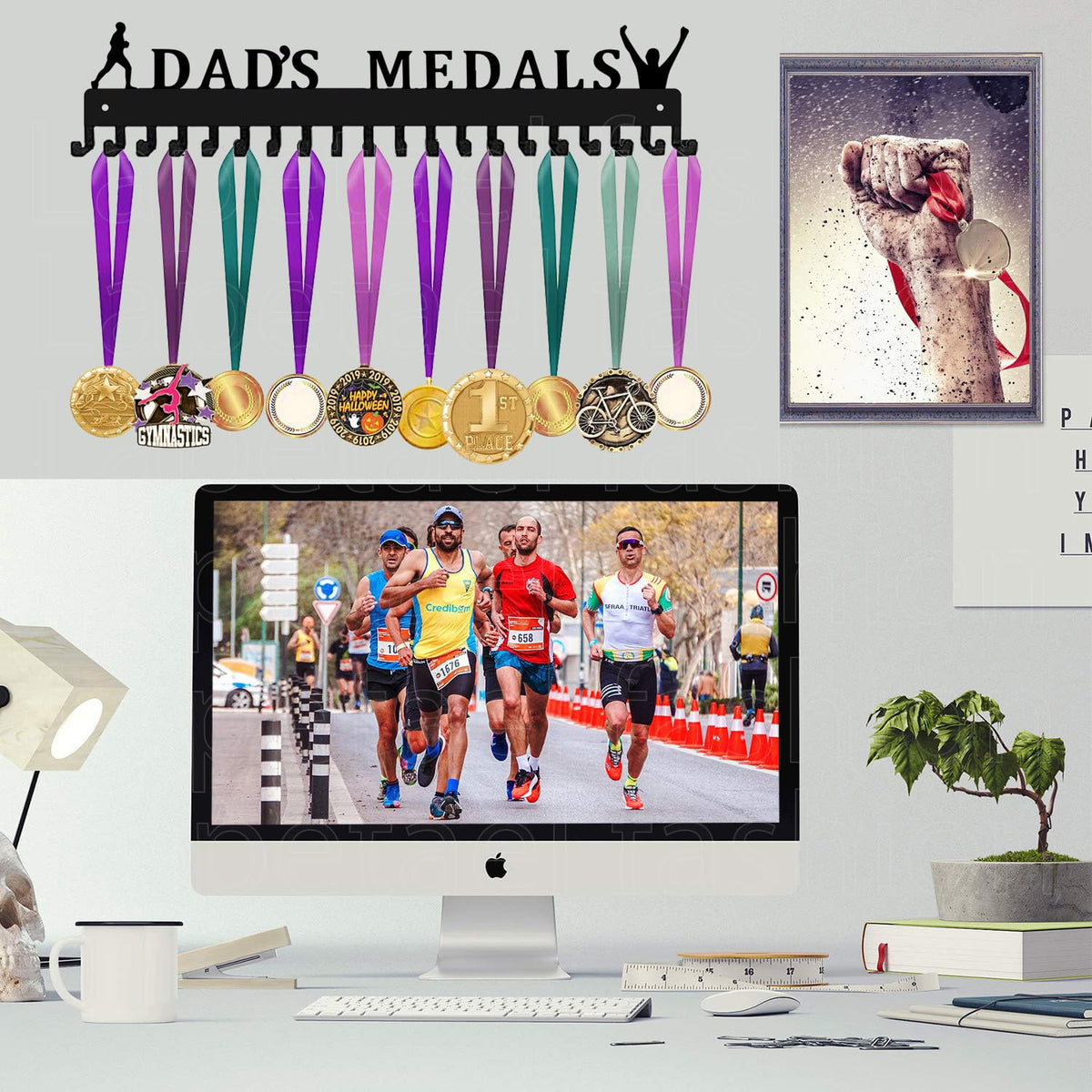 Lapetale Fashion Metal Medal Hanger Display for 63 Medals – She Believed She Could So She Did (16" Wide with 20 Hooks) - Black- Awesome Gifts-Patent NO.983560S