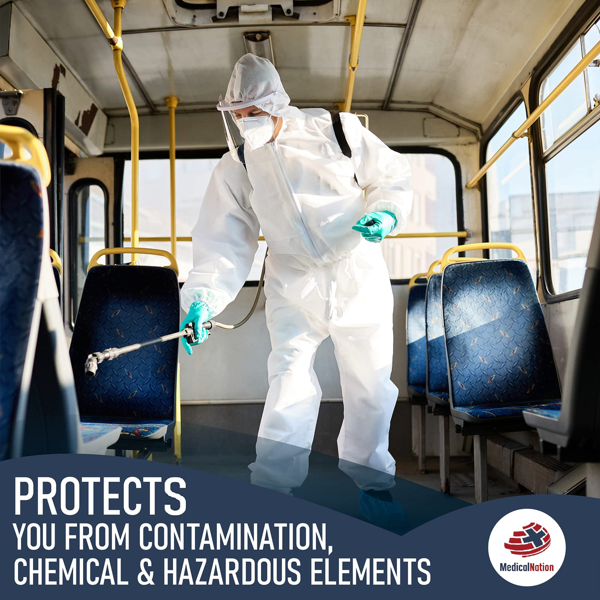 Medical Nation Hazmat Suits Disposable | 10 Pack | With Hood, Heavy Duty, Breathable Disposable Coverall, Painter Suit | Large