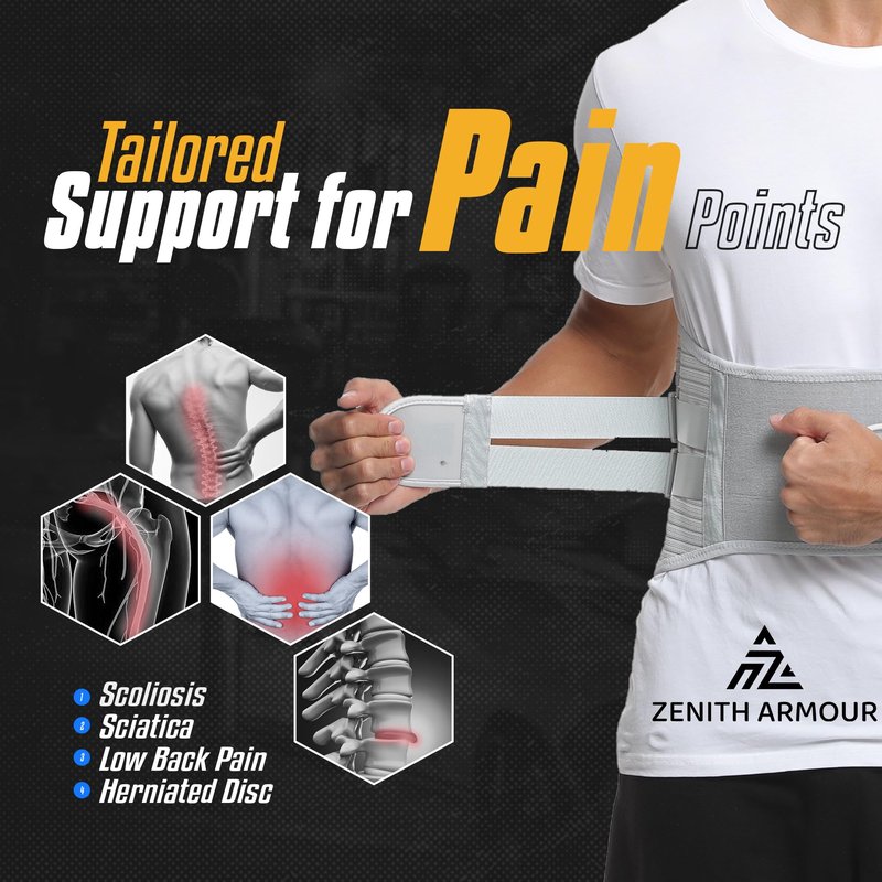Zenith Armour Lumbar Support, Lower Back Brace Support for Lower Back Pain Relief, Scoliosis, Herniated Disc, Sciatica - Adjustable, Removable Metal Plate, Machine Washable - Men and Women (Small)