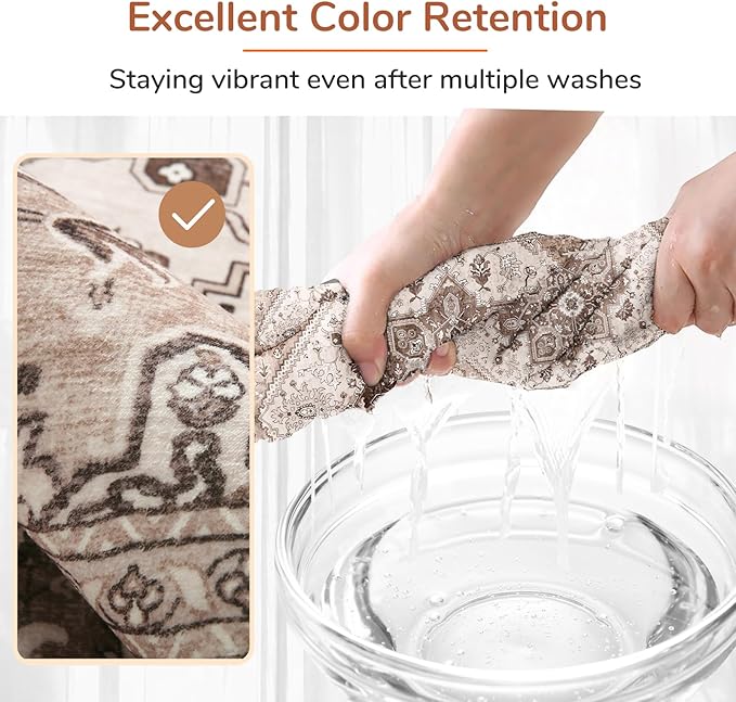 OPPODREAM Thin 10x14 Area Rugs, Washable Rugs 10x14 with Non Slip Backing, Low-Pile Faux Cashmere 10 x 14 Carpet, Khaki