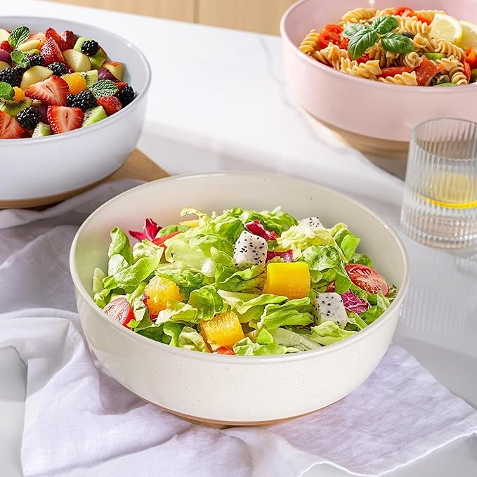AmorArc 9.8’’ Extra Large Ceramic Salad Bowls, 90 OZ Serving Bowls Set of 2, Stoneware Oversized Bowls with Rustic Terracotta Underside for Salad, Soup and Dinner. Large Bowls for Entertaining&Gift