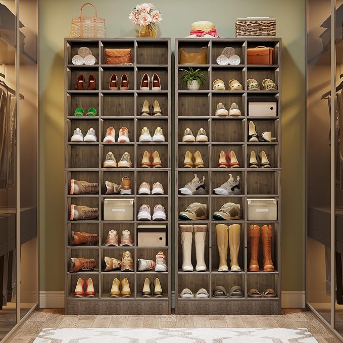 Tribesigns 10-Tier Shoe Storage Cabinet Set of 2, Gray Wooden Shoe Rack with 30 Cubbies, Freestanding Tall Entryway Shoe Organizer for Closet, Entryway, Living Room