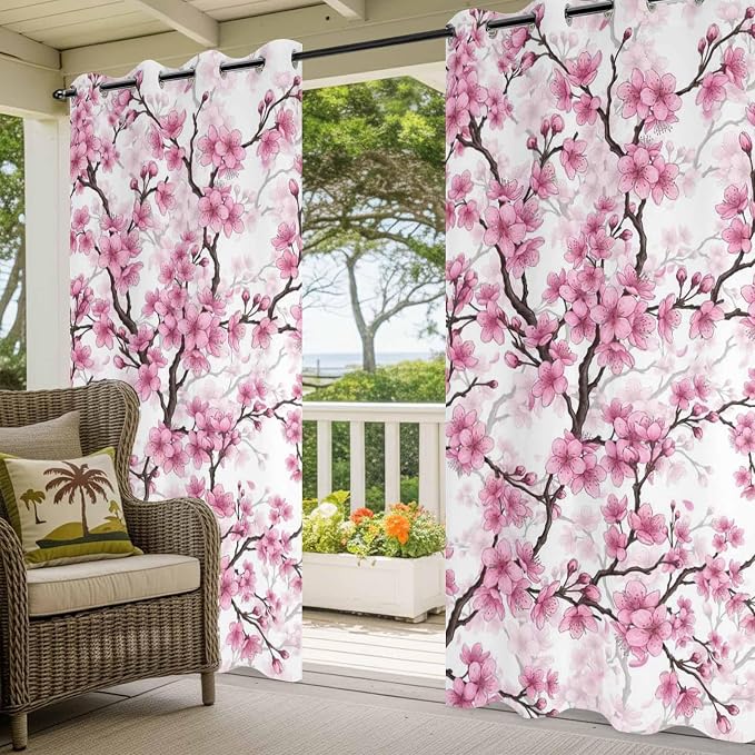 Cherry Flowers Outdoor Curtains