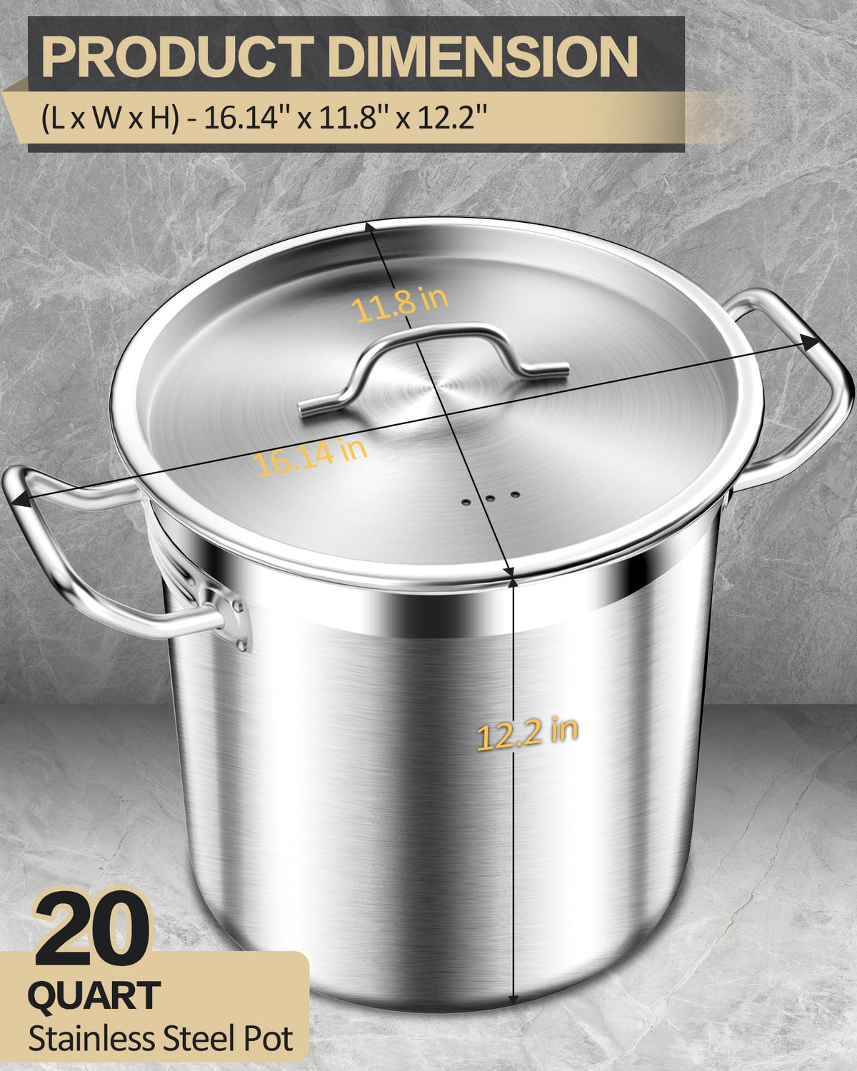 STOCKPOT 20 Quart Soup Pot with Lid – Stainless Steel Stock Pot, Heavy Duty Cooking Pot for Soup, Pasta, Stew – Induction & Oven Safe, Commercial & Home Use