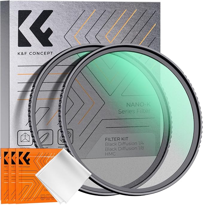 K&F CONCEPT 72mm Black Diffusion 1/4 & 1/8 Filters Kit Mist Cinematic Effect