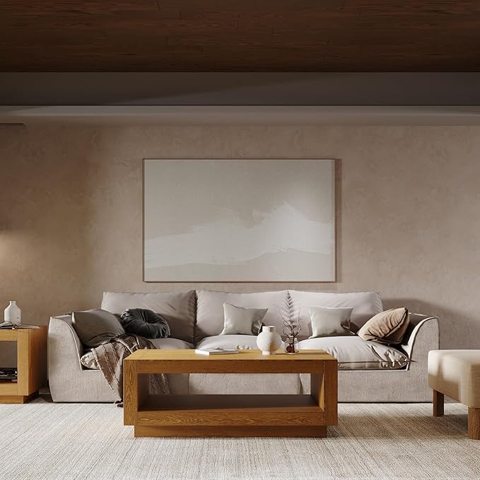 Maven Lane Artemis Coffee Table – 18 Inch Rectangle Table with Storage – Natural Solid Wood – Ideal for Living Room and Lounge