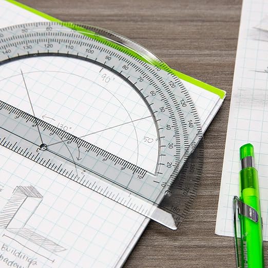 BAZIC Products Math Geometry Set 4 Pieces, Protractor, 12" Ruler, 2 Triangle Rulers, Plastic Clear Measuring Sets for Students School Supplies, 24-Packs