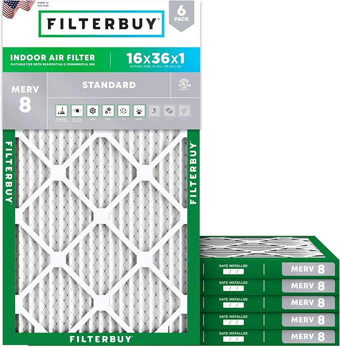 Filterbuy 16x36x1 Air Filter MERV 8 Essential Dust & Allergy Defense,