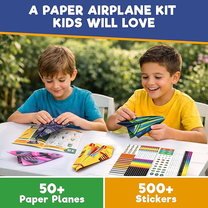 Doctor Jupiter My First Paper Airplane Book Kit for Kids Ages 6+ | Make & Fly 50+ Paper Airplanes with 500+ Stickers |Birthday Gift Ideas for 6-7-8-9-10 Year Old Boys & Girls | Airplane Toy, Craft Kit