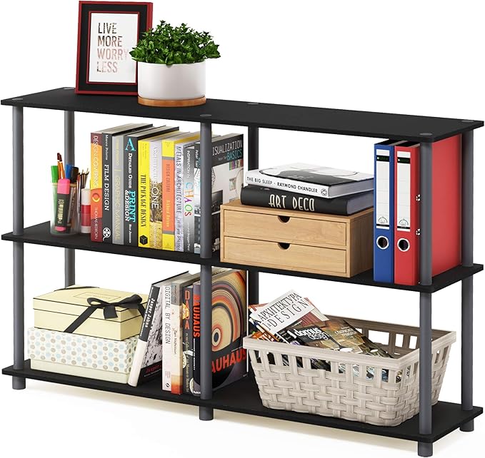 Furinno TURN-N-TUBE Storage Shelves, 3-Tier 47.4 Wide Book Shelf, Corner Shelf, Toolless Open Shelves, for Organization and Storage, Living Room, Garage, Home Office, Black