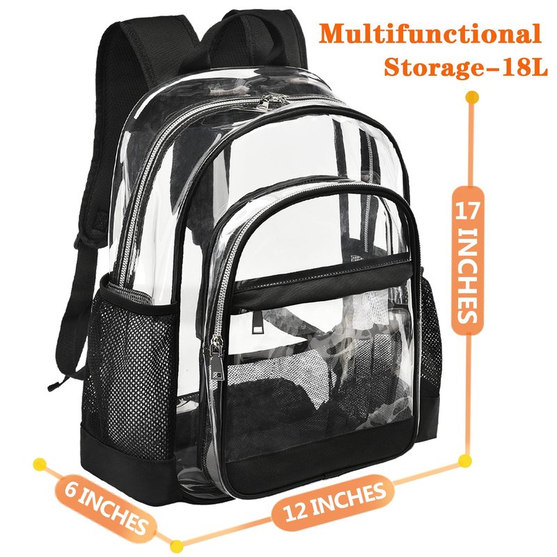 GiMiUiTo Clear Backpack,Heavy Duty Clear Bookbag See Through Backpack Large Clear Bag for School College Work Travel Security,Black