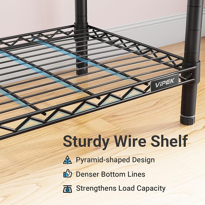 VIPEK V5 Portable Closet Wardrobe Heavy Duty Clothes Rack, Freestanding Clothing Rack with 4 Hang Rods & 8 Shelves, Adjustable Closet Racks, 68.9" L x 15.7" W x 76.4" H, Max Load 890LBS, Black