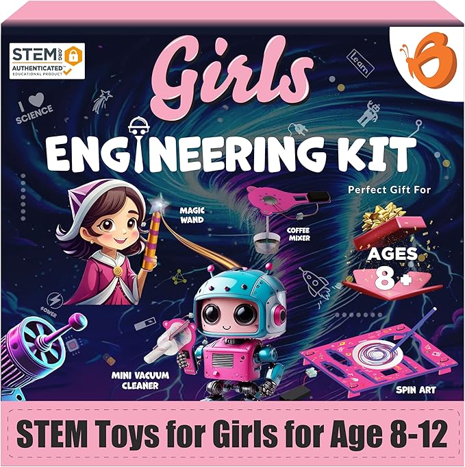 Butterfly EduFields 100+ STEM Projects | Girls Mini Engineering Kit for Ages 8 10 12 15 Years | Ultimate DIY Science Experiments for Kids | Educational Engineering Toys Best Birthday Gift idea
