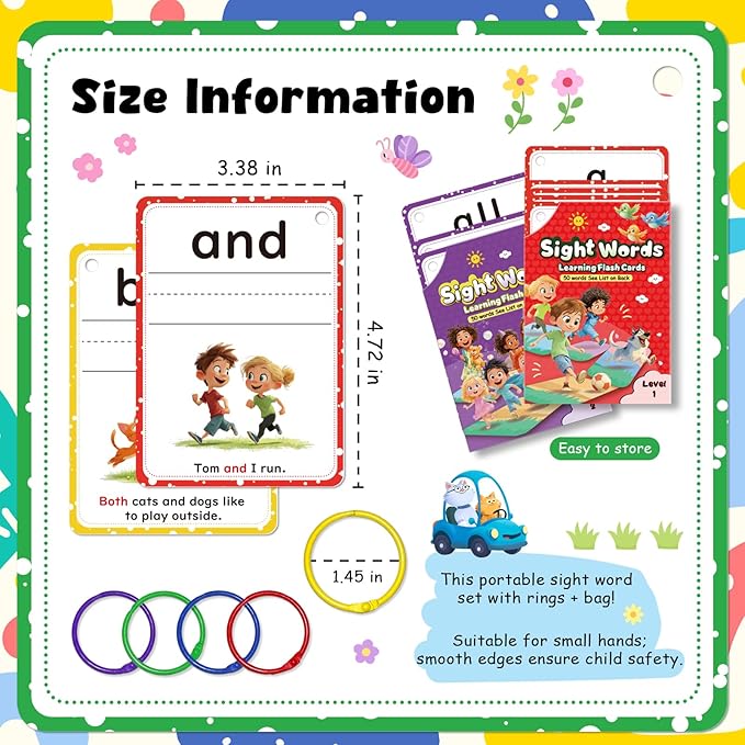 Sight Words Flash Cards Kindergarten, Flash Cards for Kids Ages 4-8, 250 Dolch Sight Word Writing Reading Spelling Games for Kindergarten Reading Books and Homeschool